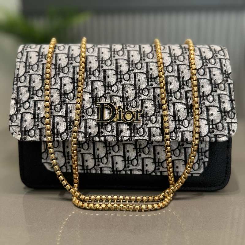 Dior Oblique Canvas & Black Leather Flap Clutch – Timeless Designer Statement Piece