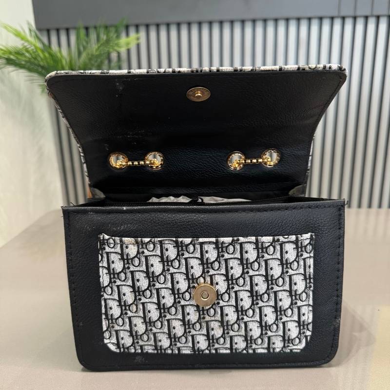 Dior Oblique Canvas & Black Leather Flap Clutch – Timeless Designer Statement Piece