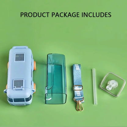 Bus Shape School Water Bottle | 500ml | With Strap | Cute & Leak-Proof