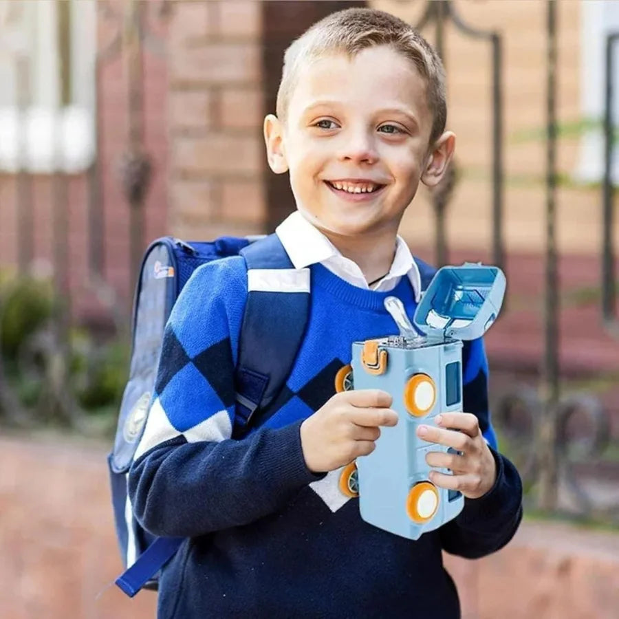 Bus Shape School Water Bottle | 500ml | With Strap | Cute & Leak-Proof