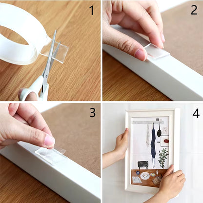 Nano Tape | Double-Sided Transparent Tape | Reusable, Washable & Traceless Gel Grip for Home & Office