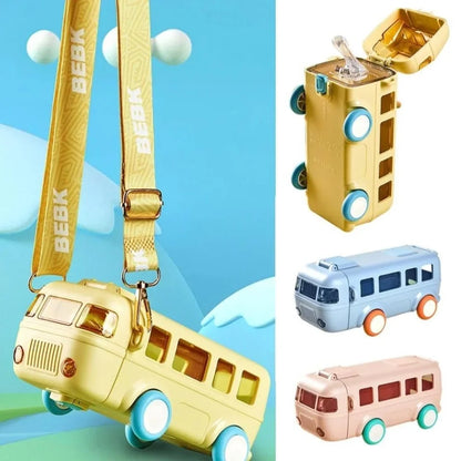 Bus Shape School Water Bottle | 500ml | With Strap | Cute & Leak-Proof