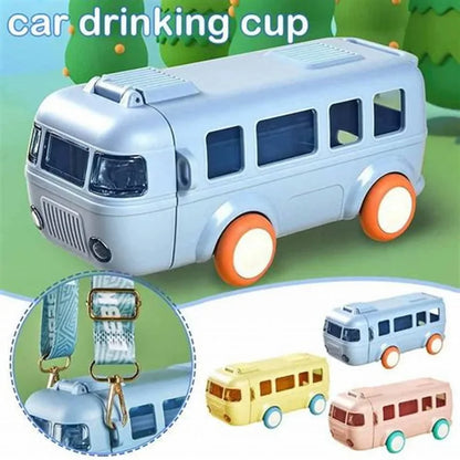 Bus Shape School Water Bottle | 500ml | With Strap | Cute & Leak-Proof