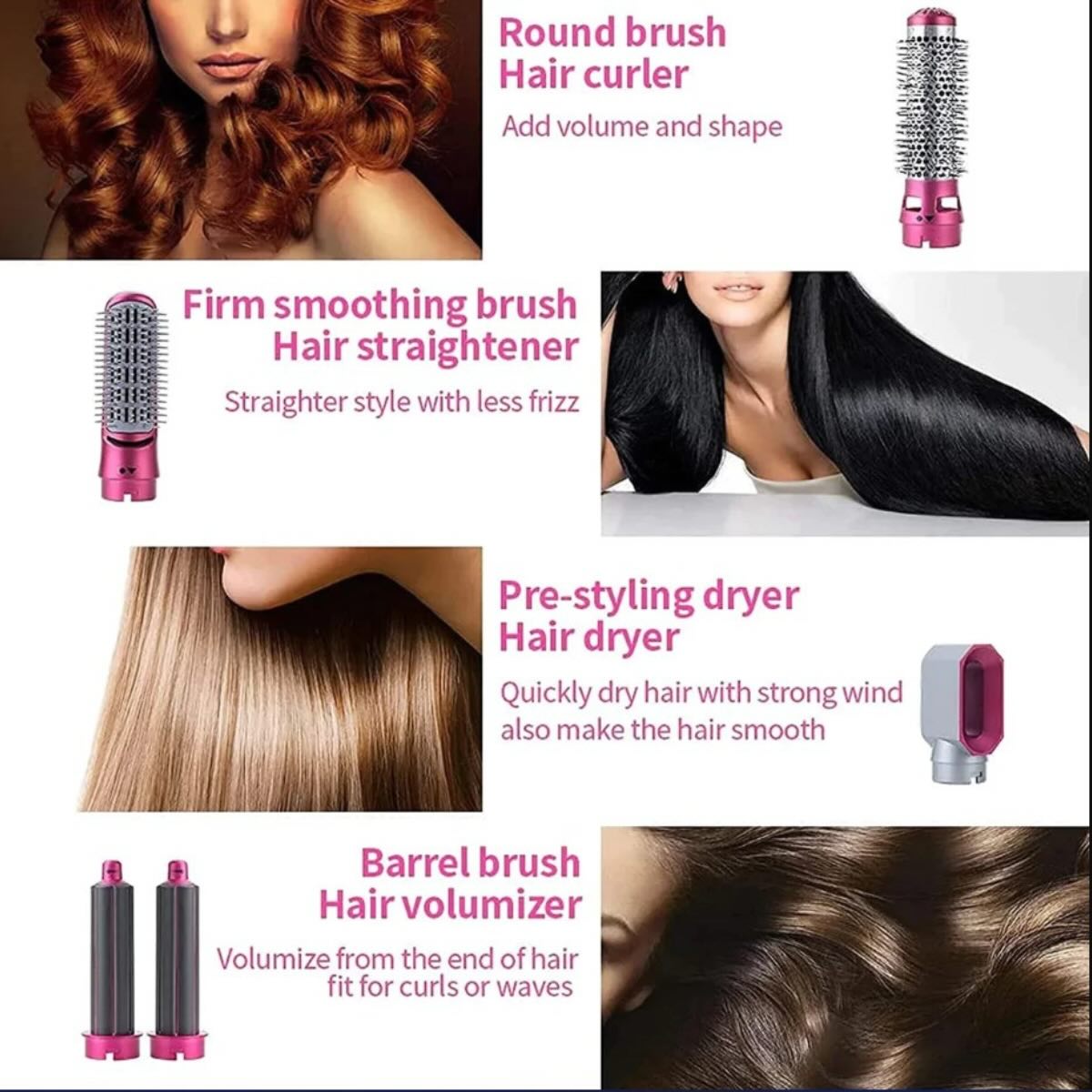 5-in-1 Electric Hair Dryer Brush Kit I Blow Dryer, Straightener, Curler & Volumizer