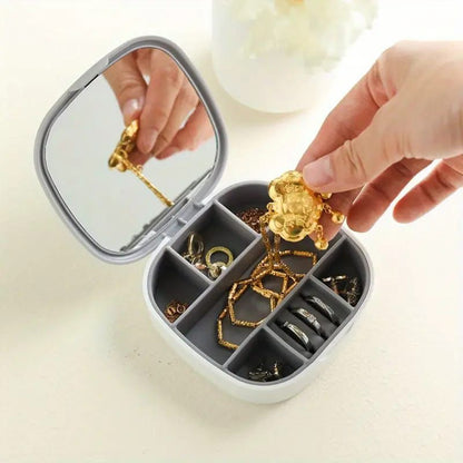 Mini Portable Travel Cosmetic and Jewelry Storage Box Organizer with Mirror