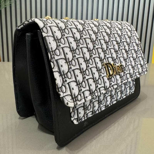 Dior Oblique Canvas & Black Leather Flap Clutch – Timeless Designer Statement Piece