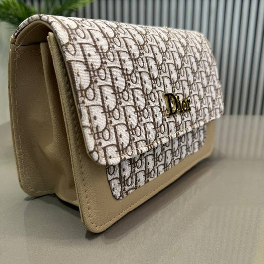ior Oblique Canvas & Beige Leather Flap Clutch – Timeless Designer Statement Piece