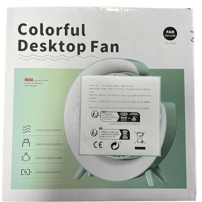 Colorful Desktop Fan | USB Rechargeable, Silent, 3-Speed with LED Ambient Light