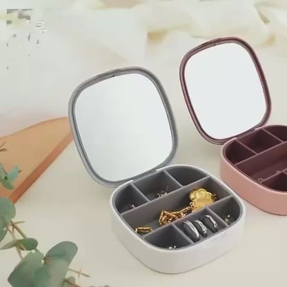 Mini Portable Travel Cosmetic and Jewelry Storage Box Organizer with Mirror