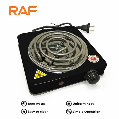 RAF R.8010B Electric Stove Hot Plate and Cooker with 1000W Power, Thermostat, and Uniform Heating