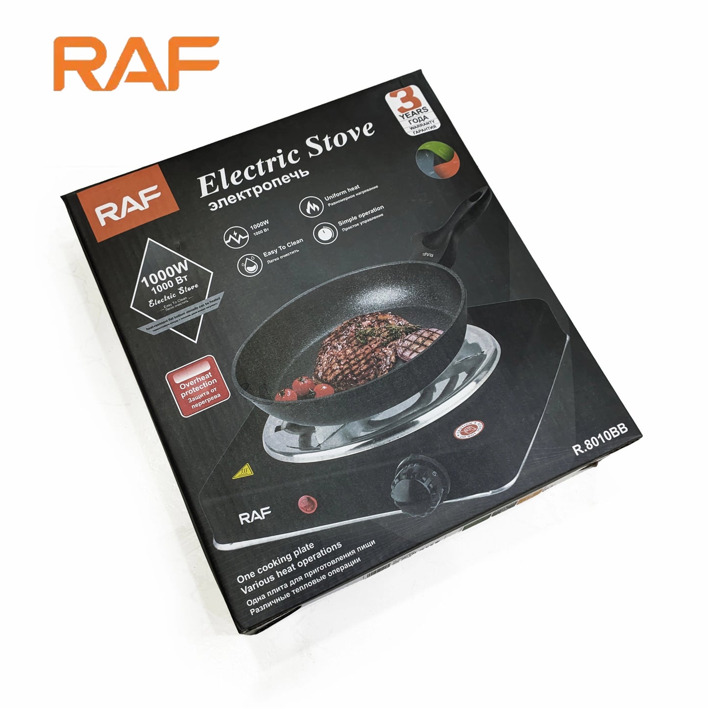 RAF R.8010B Electric Stove Hot Plate and Cooker with 1000W Power, Thermostat, and Uniform Heating
