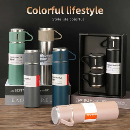 3 Cup 500ML Double-Layer Stainless Steel Vacuum Flask Set | Hot & Cold | Travel Thermos