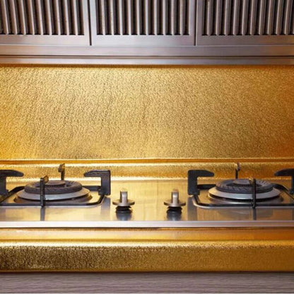 Golden Foil Kitchen Wallpaper Sticker (60*200 cm) | Peel & Stick Aluminum Foil Wallpaper | Self-Adhesive, Oil-Proof, and Waterproof for Kitchen Decor